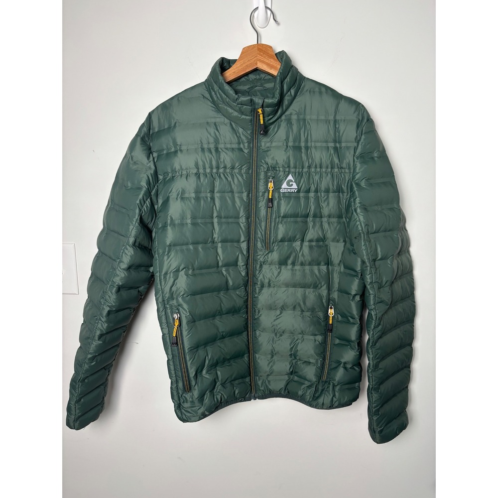 Gerry Mens Down Puffer Jacket Green Yellow Full Zip Lightweight Padded Coat M
